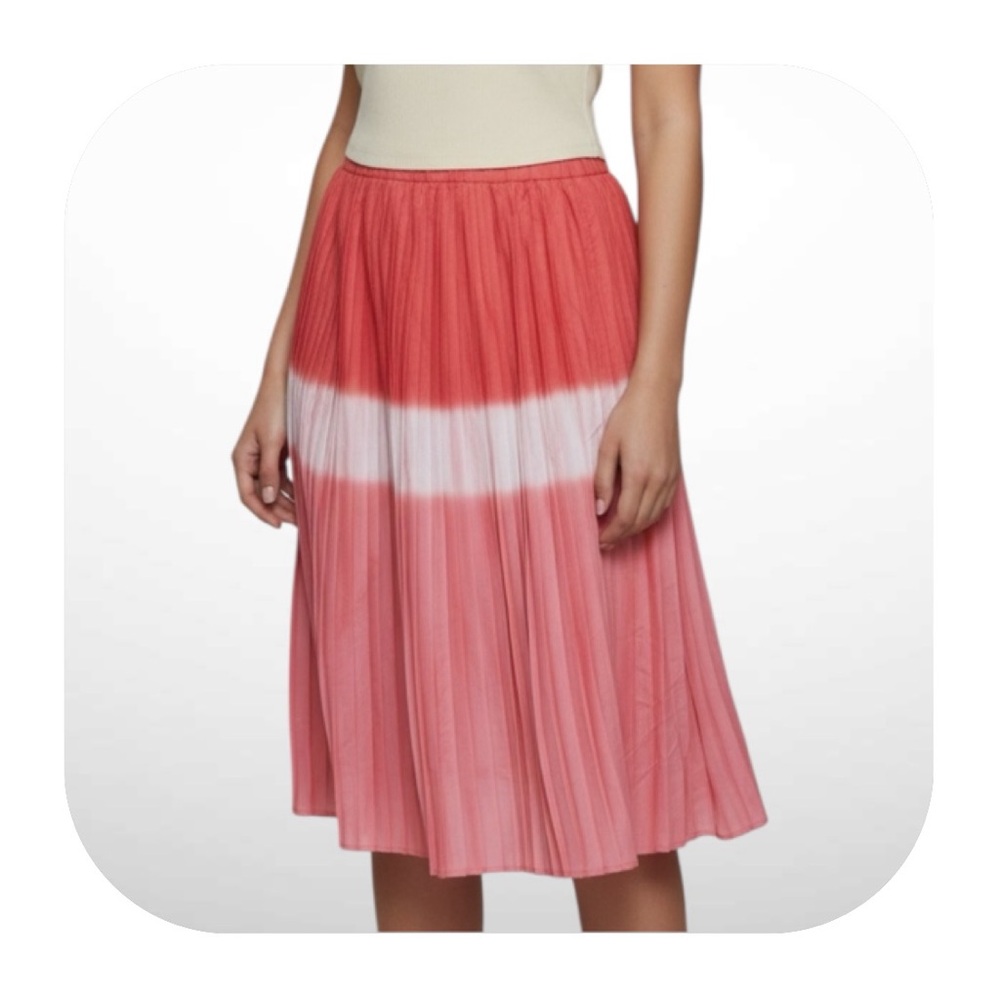 NWT WD.NY L pleated orange pink cream midi skirt